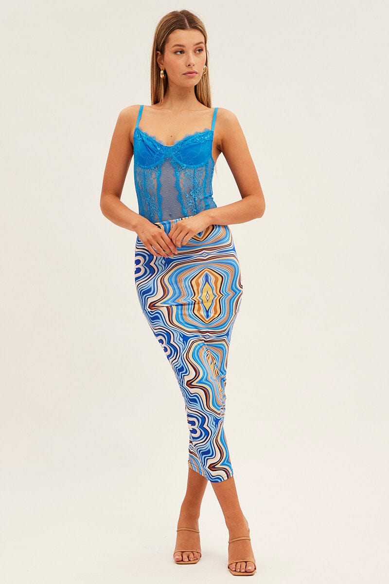 Blue Abstract Abstract Midi Skirt - Image 3
