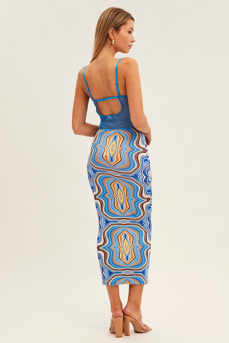 Blue Abstract Abstract Midi Skirt - Image 5