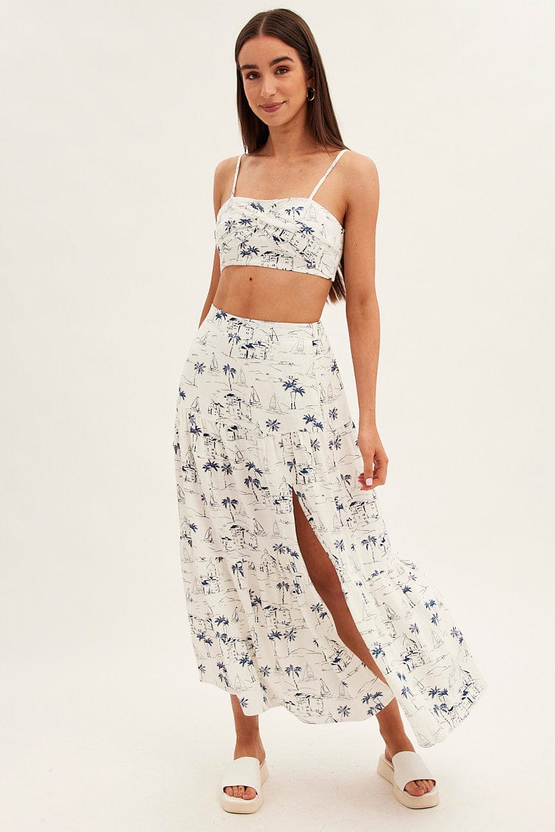 Blue Abstract Crop Top Adjustable Straps Printed Satin - Image 2