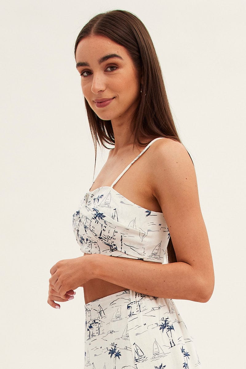 Blue Abstract Crop Top Adjustable Straps Printed Satin - Image 4