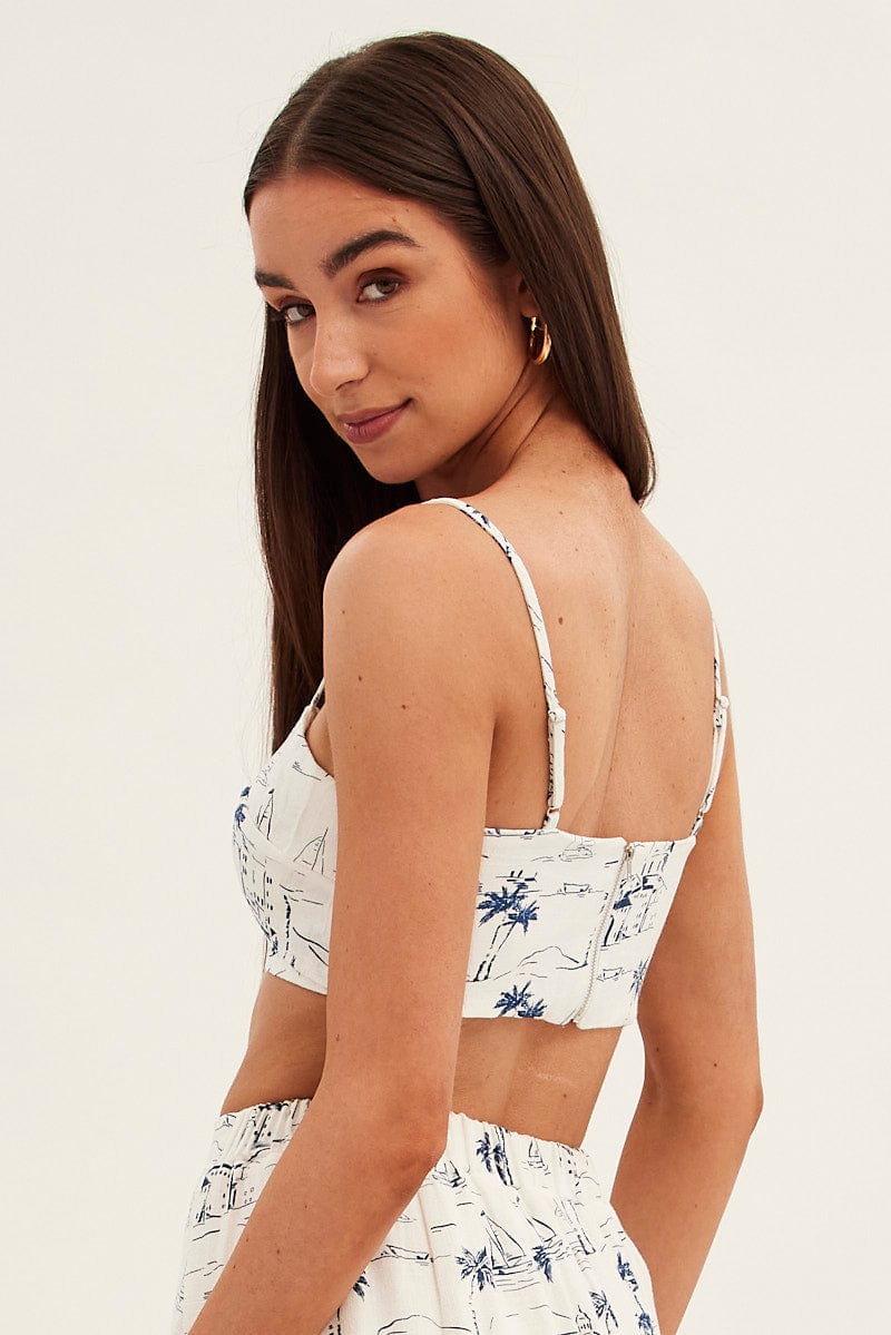 Blue Abstract Crop Top Adjustable Straps Printed Satin - Image 5