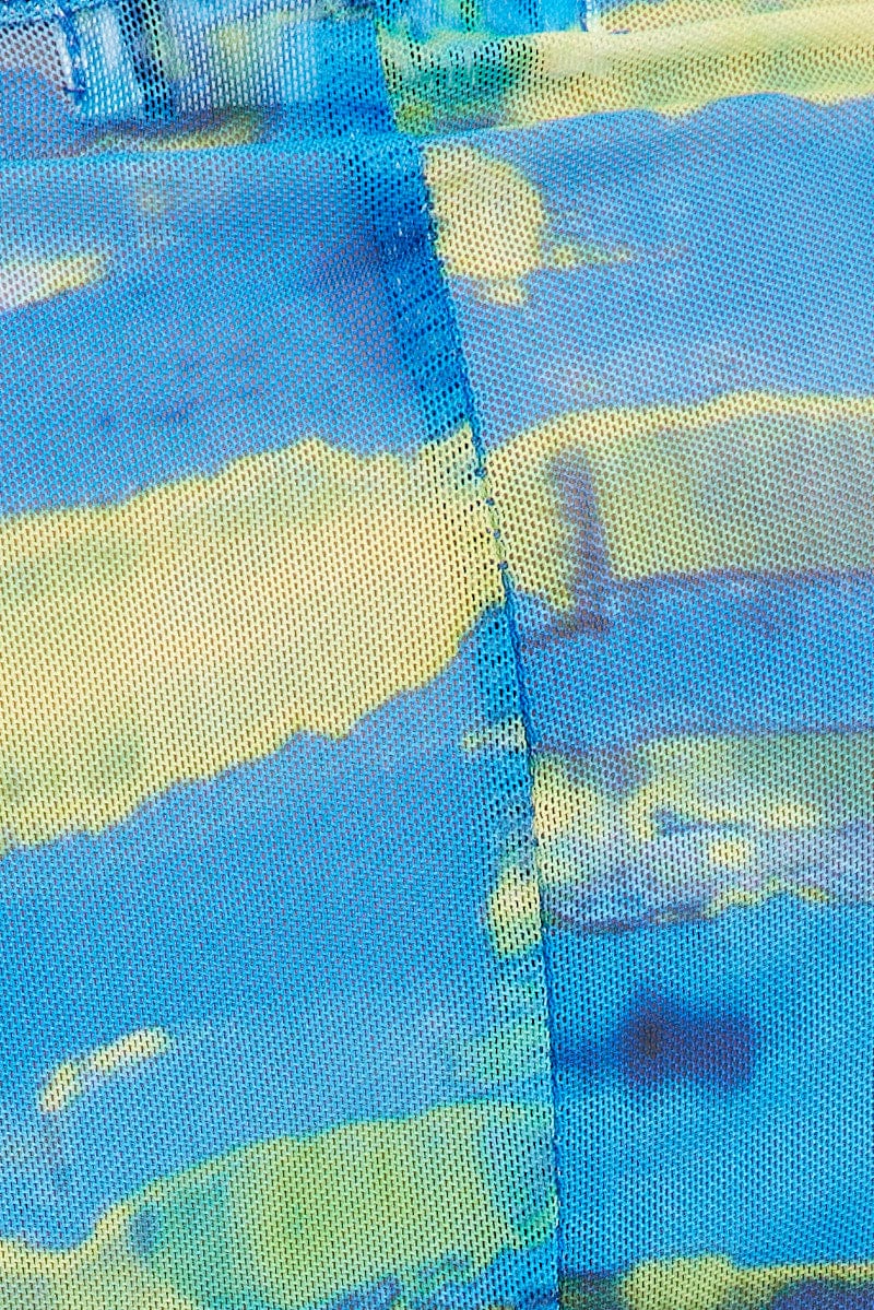 Blue Abstract Shrug & Bandeau Set Long Sleeve Scarf Hem Mesh - Image 6