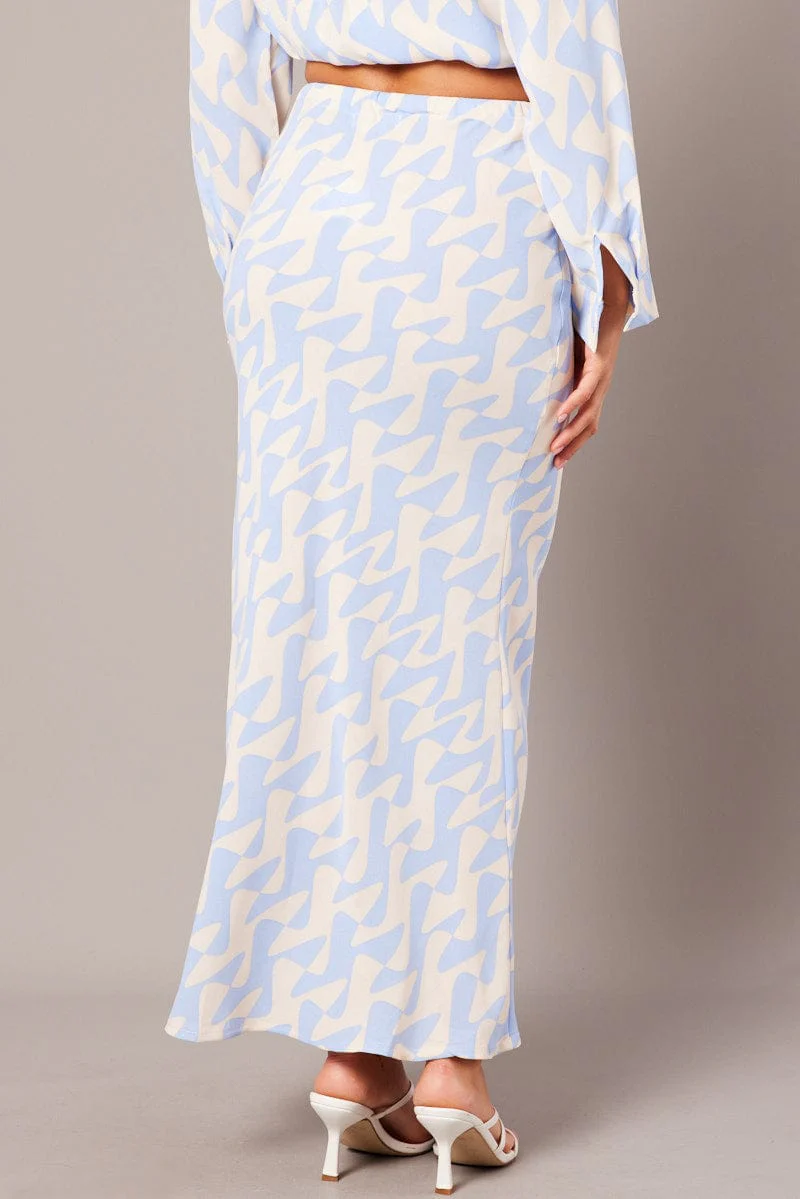 Blue Abstract Slip Skirt Maxi Drawstring Waist - Image 4