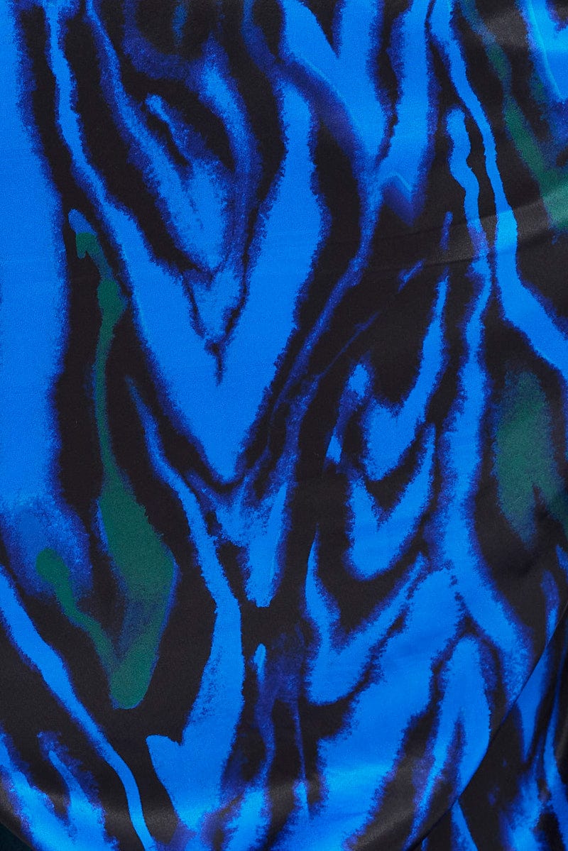 Blue Abstract Top Long Sleeve V-Neck Tie Front - Image 6