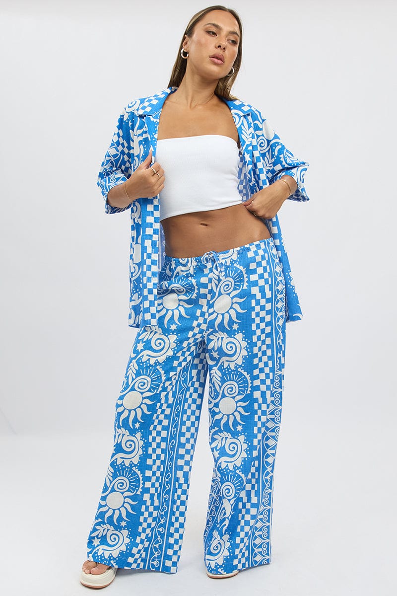 Blue Abstract Wide Leg Pants High Rise - Image 3