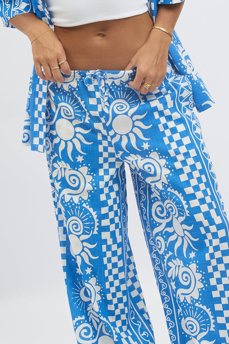Blue Abstract Wide Leg Pants High Rise - Image 6