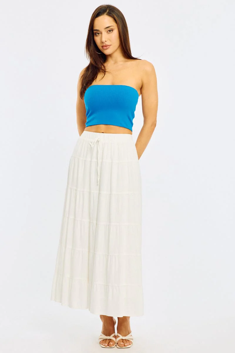 Blue Bandeau Top Sleeveless Strapless Rib - Image 2