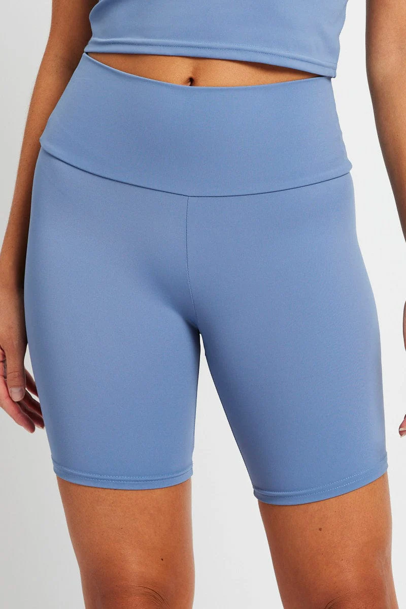 Blue Bike Shorts High Waisted - Image 2