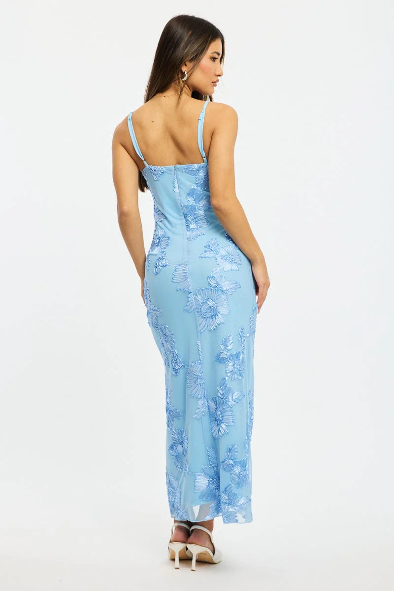 Blue Bodycon Dress Embroidered Mesh - Image 4