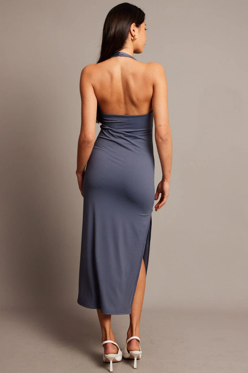Blue Bodycon Dress Halter Neck - Image 5