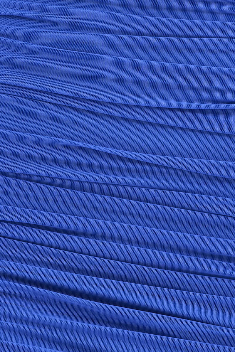 Blue Bodycon Dress Sleeveless Ruched Mesh - Image 6