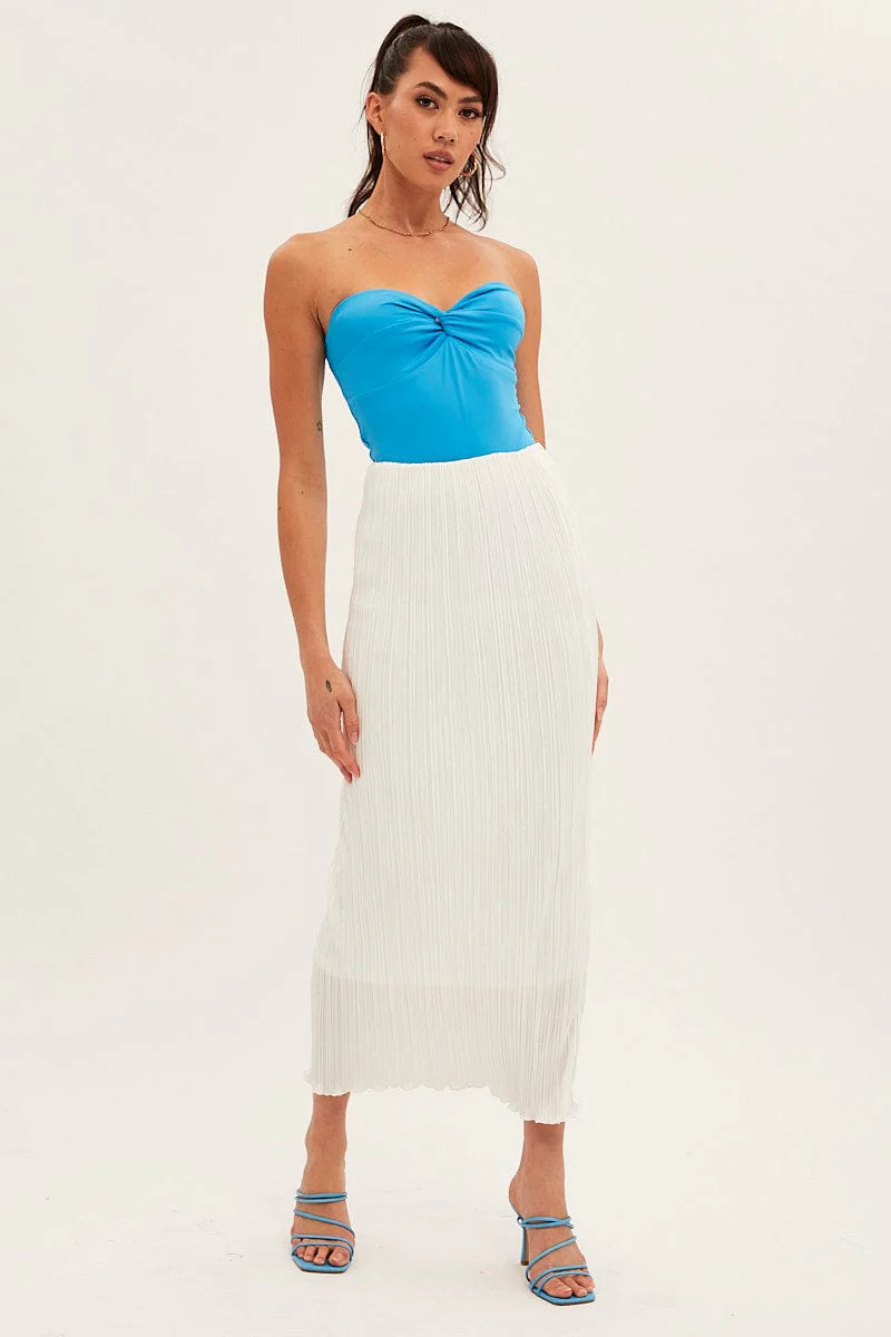 Blue Bodysuit Strapless Sweetheart Neckline Front Knot - Image 3