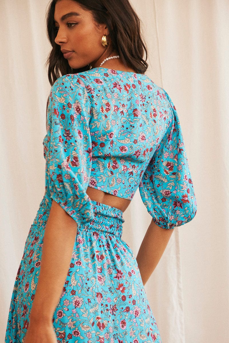Blue Boho Crop Top Tie Front - Image 5
