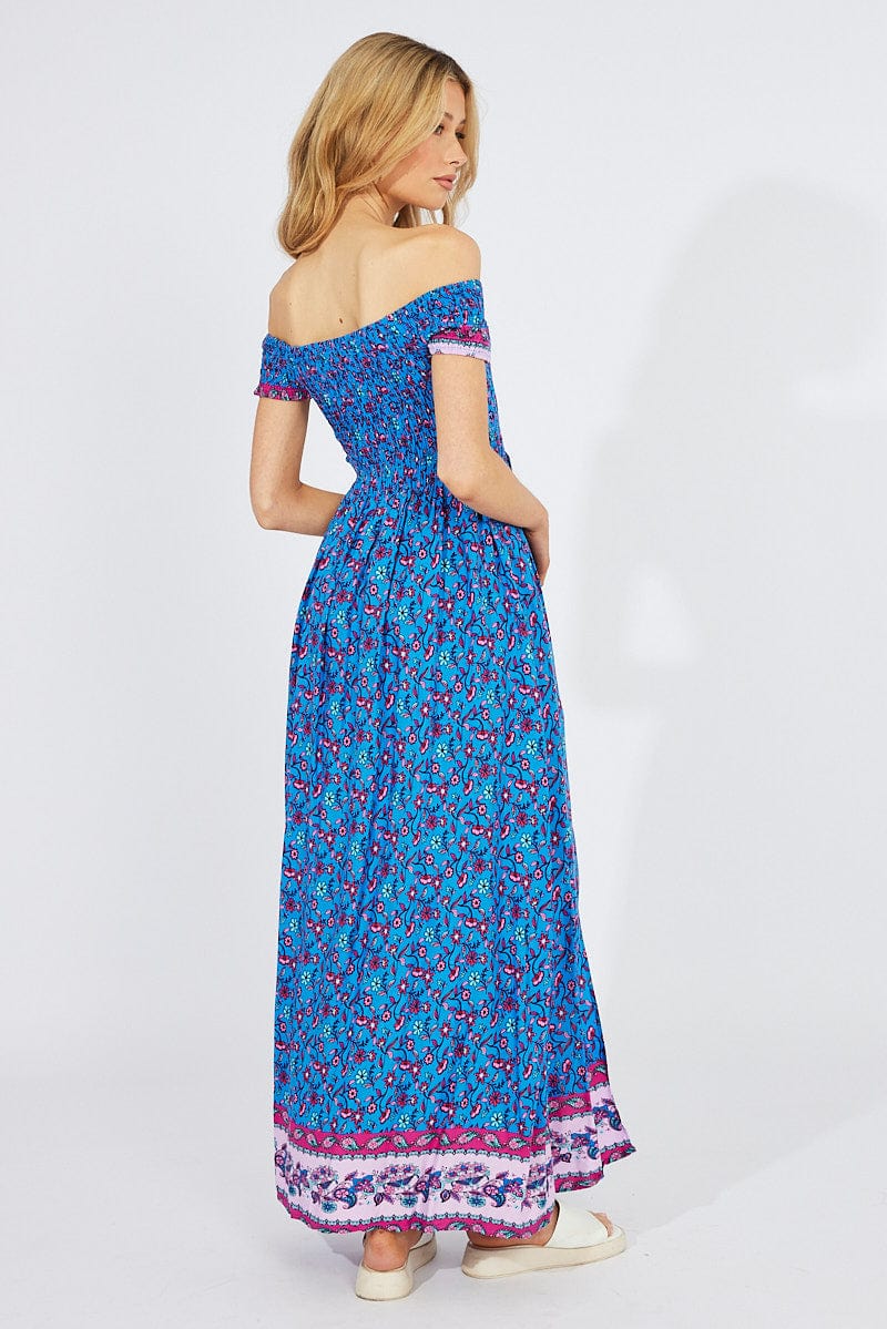 Blue Boho Maxi Dress Off Shoulder - Image 5