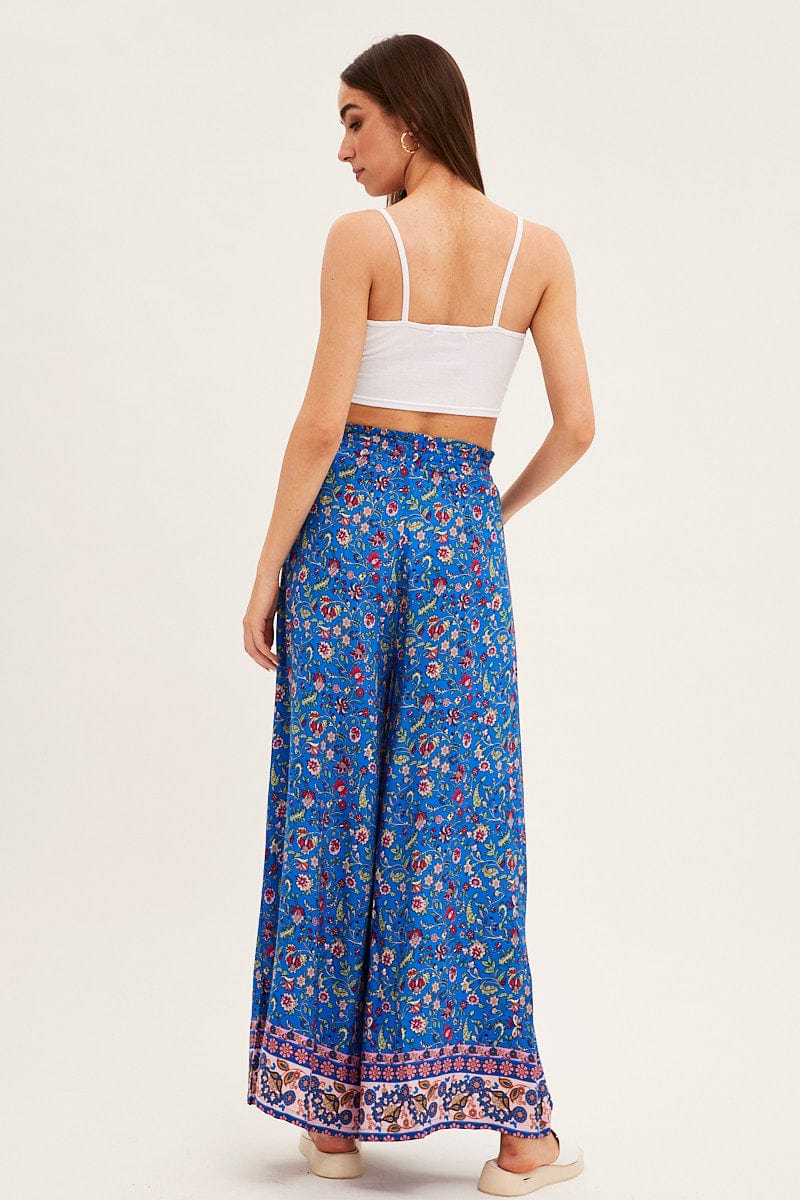 Blue Boho Wide Leg Pants High Rise - Image 5