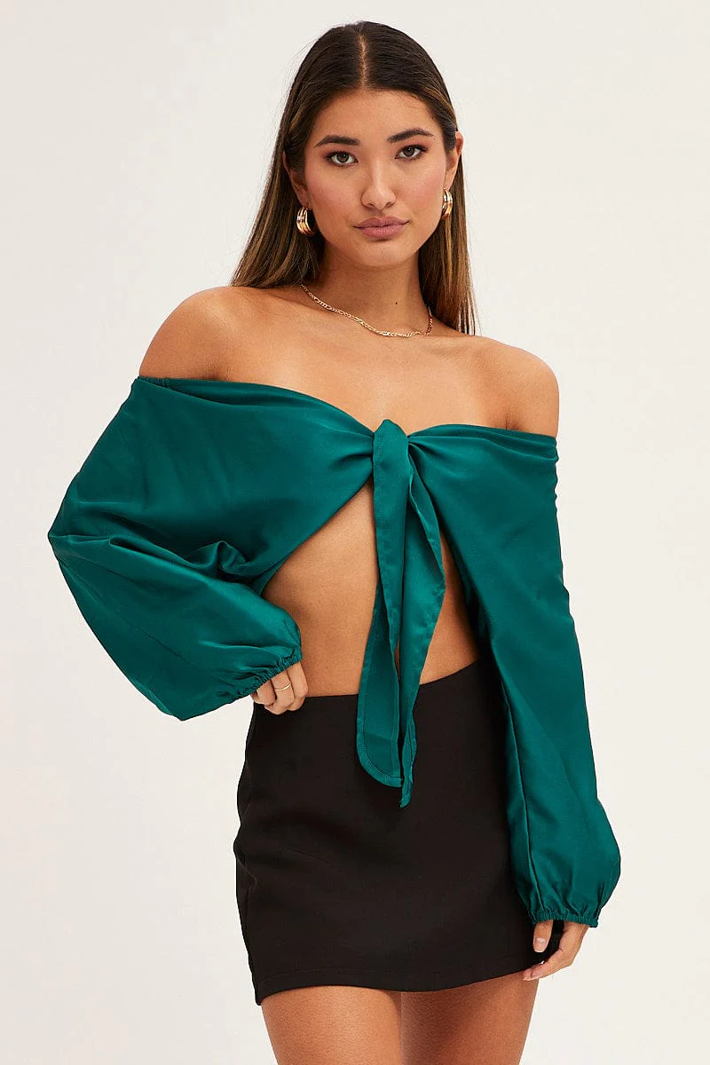Blue Bolero 3/4 Sleeve Tie Front Crop Satin - Image 3