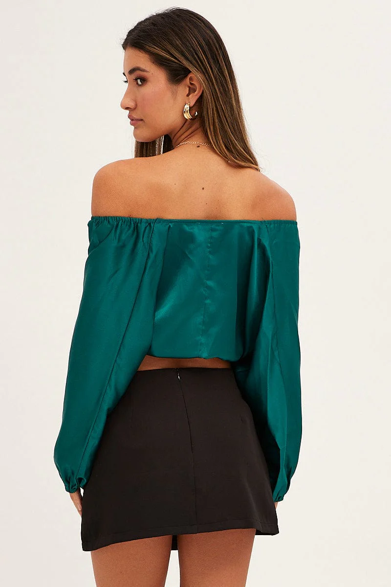 Blue Bolero 3/4 Sleeve Tie Front Crop Satin - Image 5