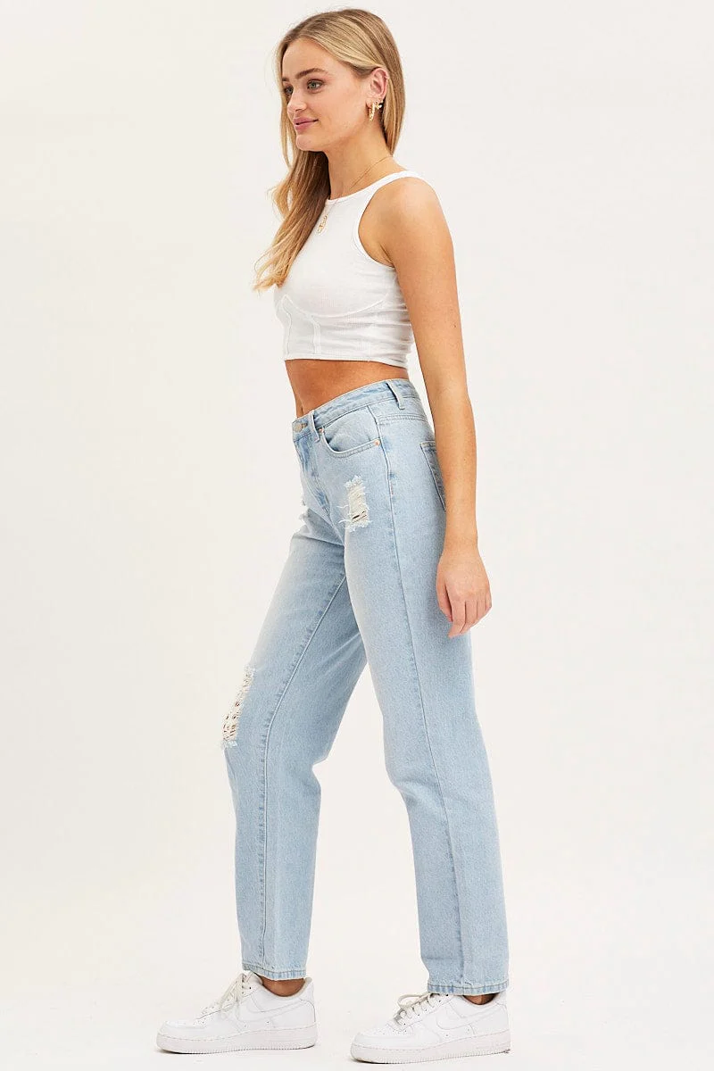 Blue Boyfriend Denim Jeans Mid Rise - Image 4