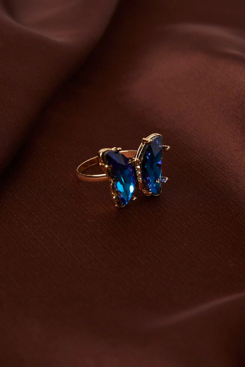 Blue Butterfly Design Crystal Rings - Image 2
