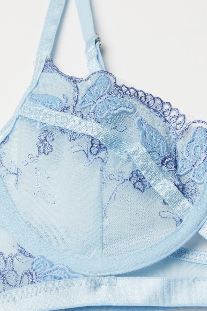 Blue Butterfly Embroidery Lingerie Set - Image 2