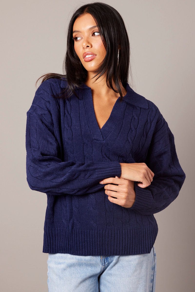 Blue Cable Knit Long Sleeve - Image 4