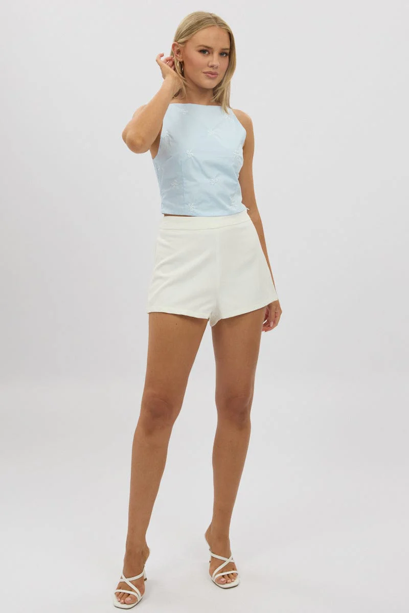 Blue Cami Sleeveless Boat Neck Bow Embroidered - Image 2