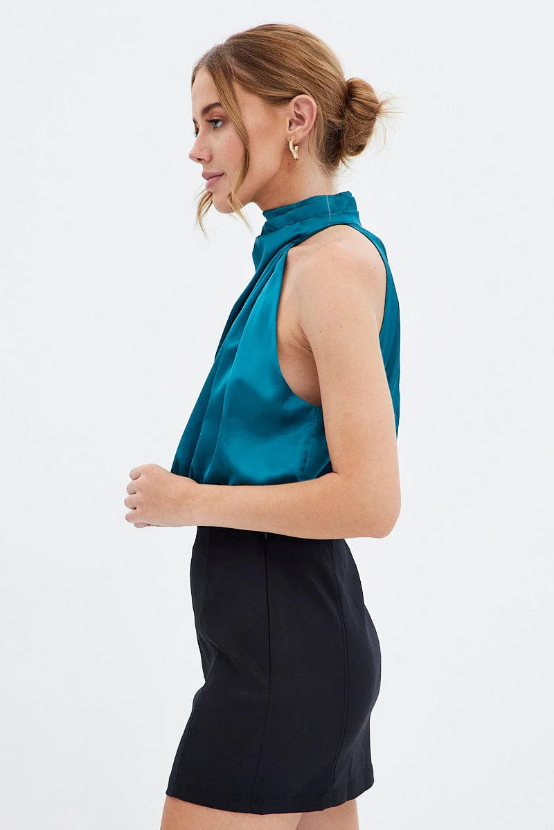 Blue Cami Top Sleeveless High Neck - Image 4