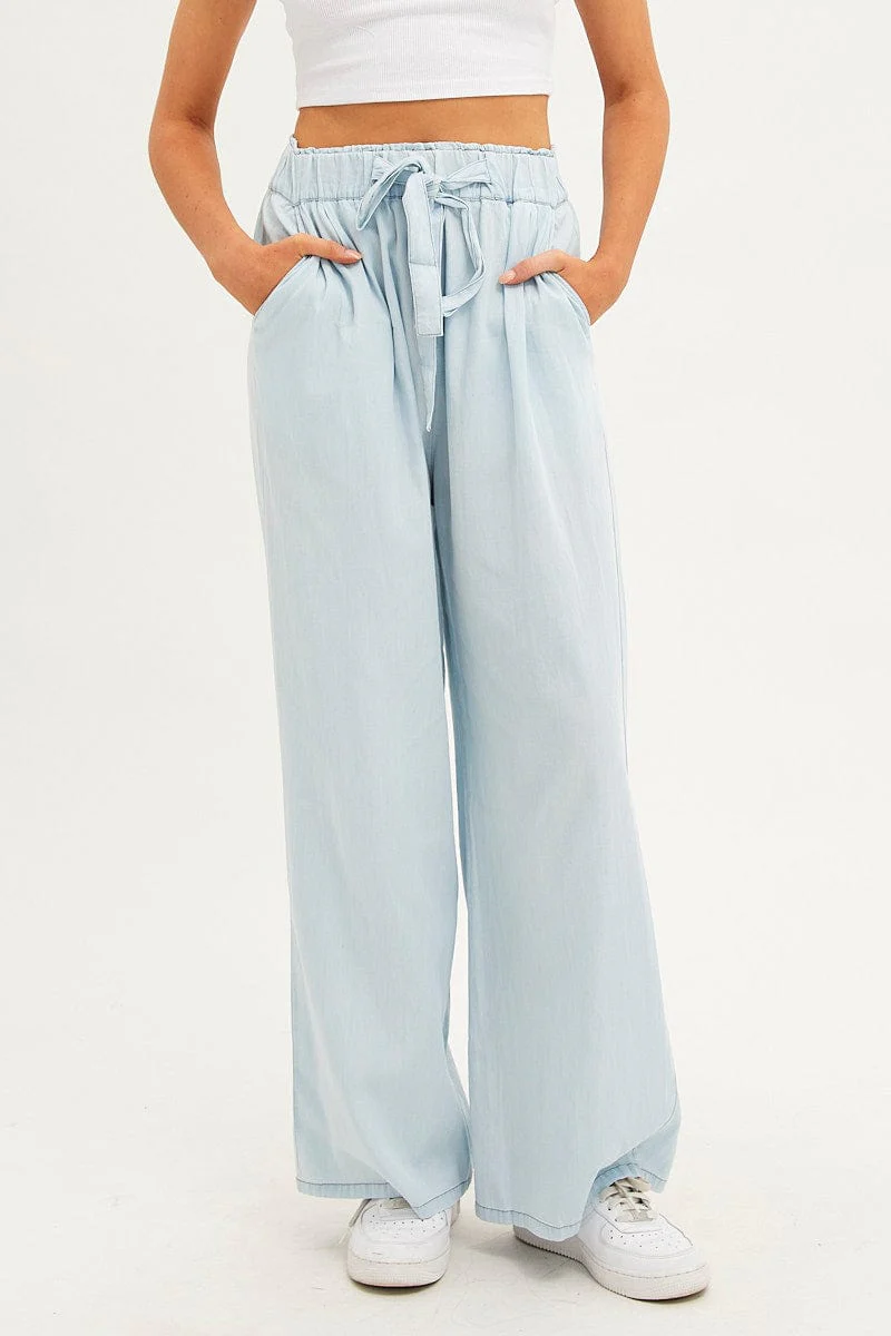 Blue Chambray Pant Tie Front Wide Leg - Image 2