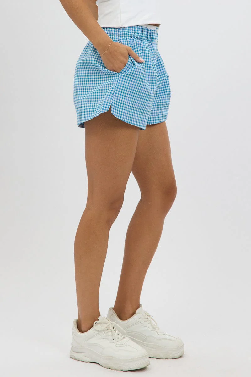 Blue Check Boxer Shorts Elasticated Waist - Image 4