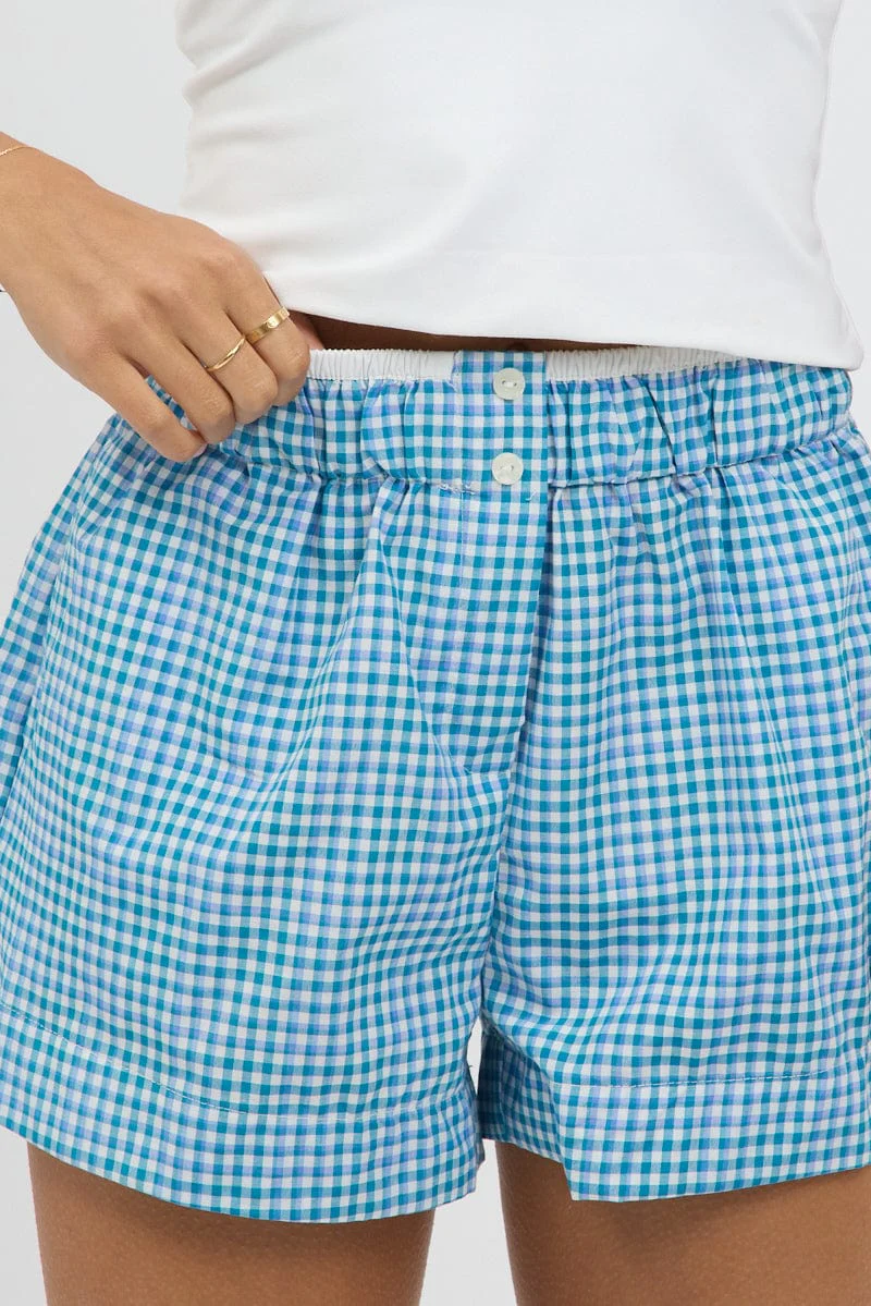 Blue Check Boxer Shorts Elasticated Waist - Image 6