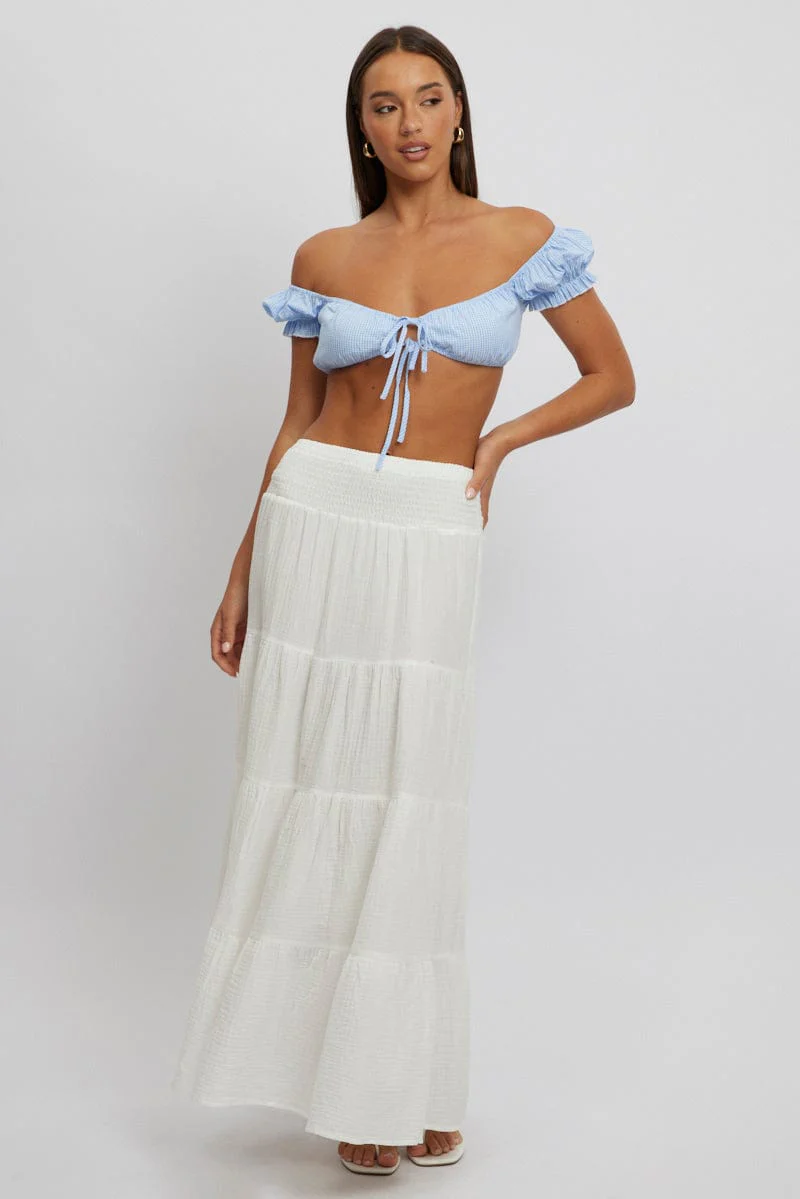 Blue Check Crop Top Short Sleeve Tie Front - Image 2