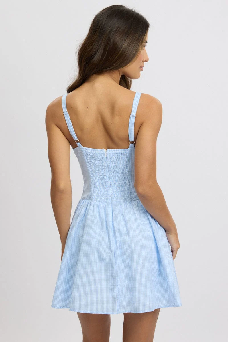 Blue Check Fit And Flare Dress Drop Waist Mini - Image 5