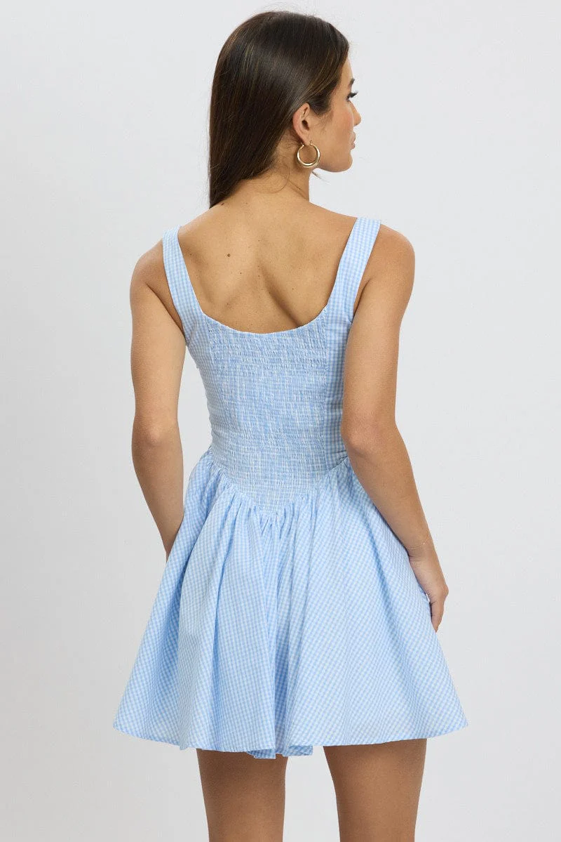 Blue Check Fit And Flare Dress Mini - Image 5