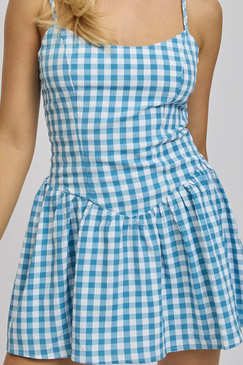 Blue Check Fit And Flare Dress Mini - Image 6