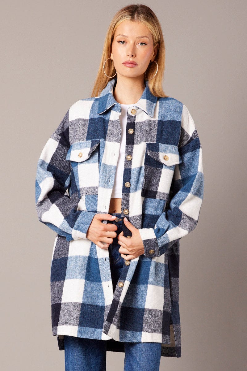 Blue Check Long Shacket - Image 3