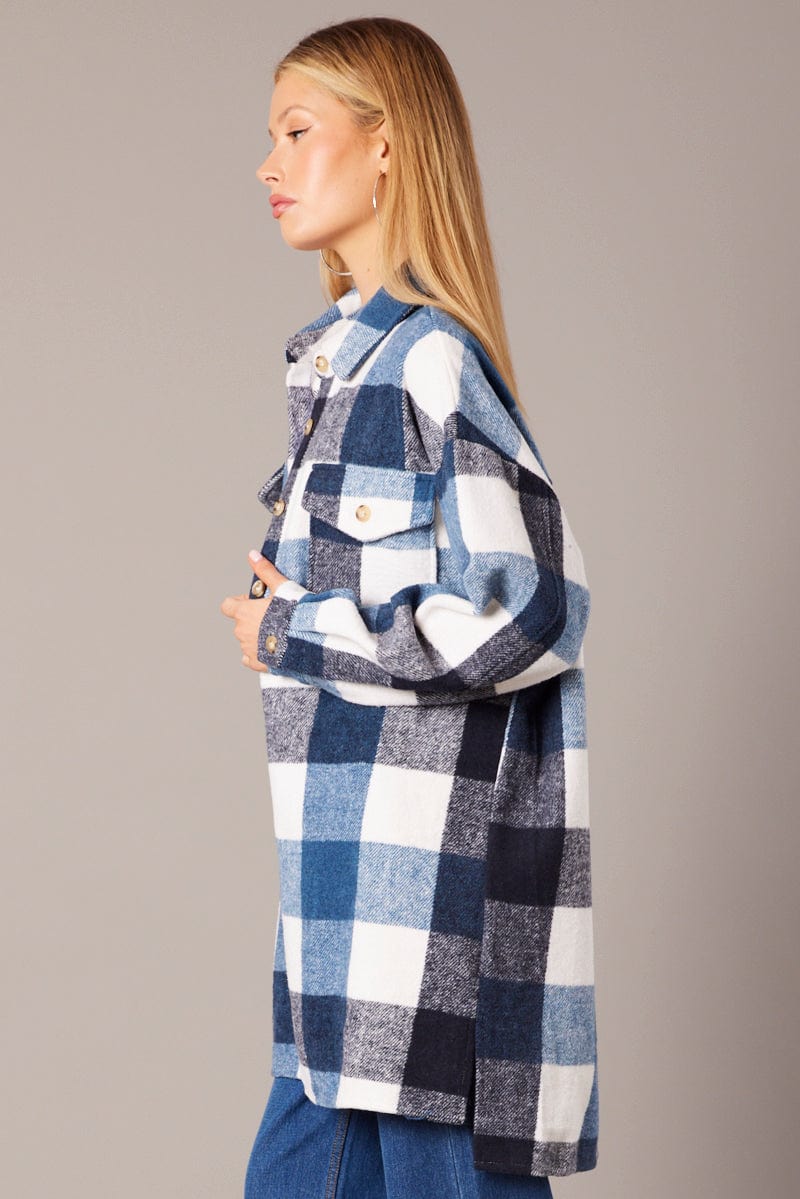 Blue Check Long Shacket - Image 4