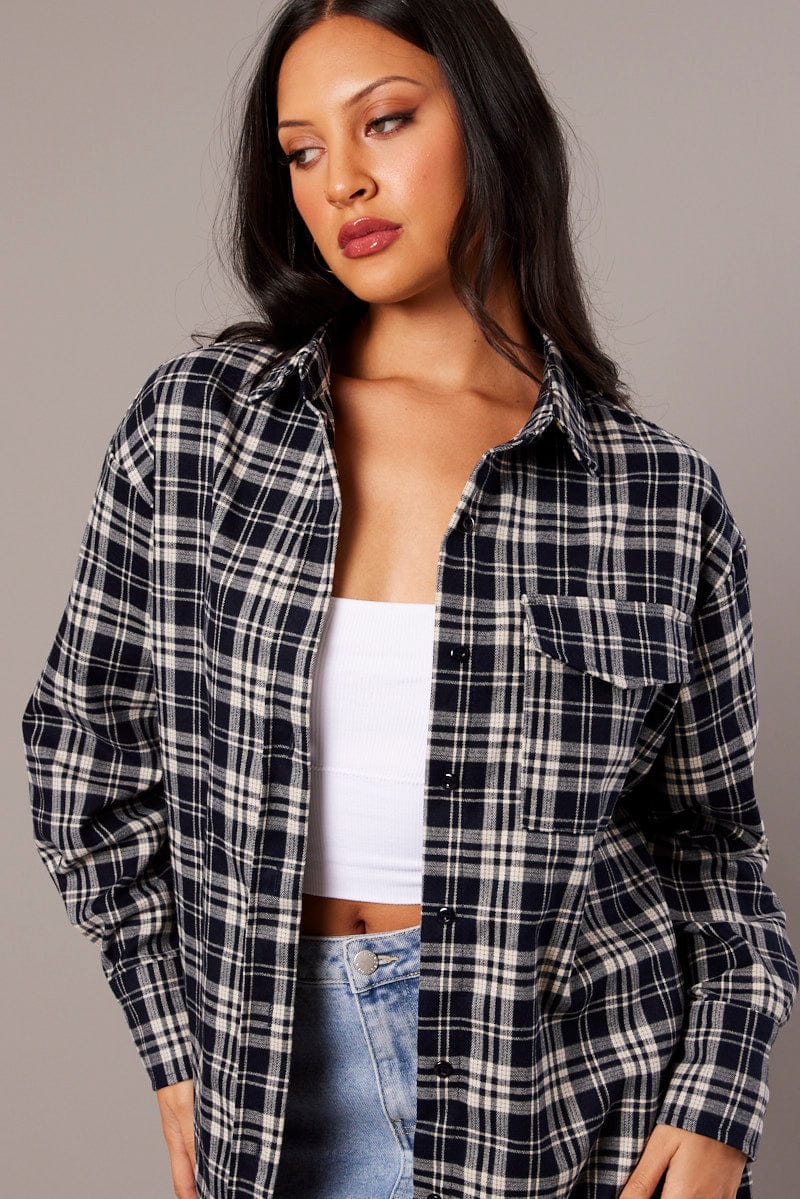 Blue Check Relaxed Shirt Long Sleeve - Image 3