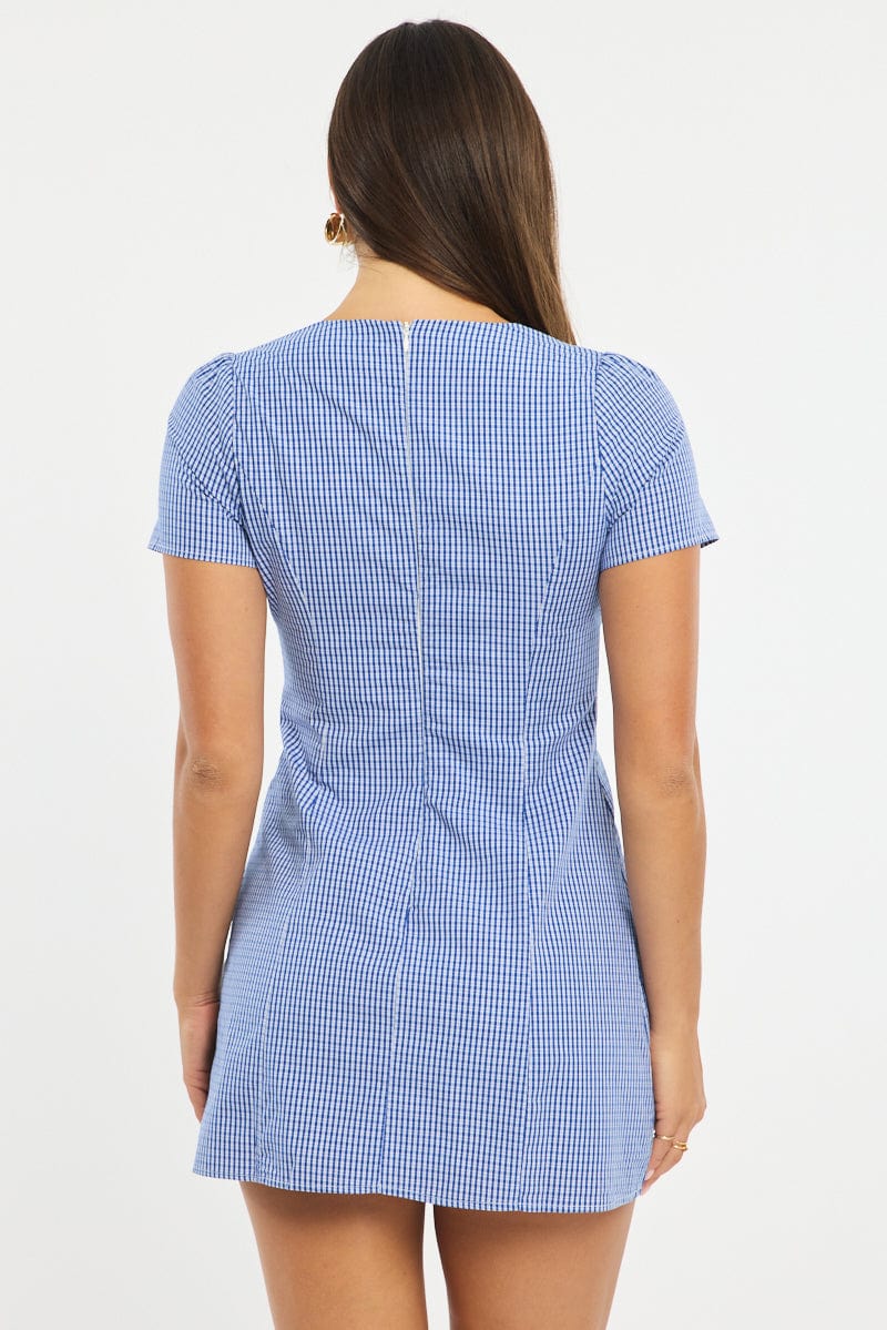 Blue Check Shirt Mini Dress - Image 4
