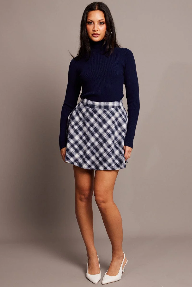 Blue Check Skater Skirt Mini - Image 2