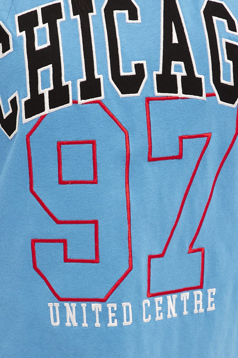 Blue Chicago Tee Short Sleeve Round Neck Embroidered - Image 6
