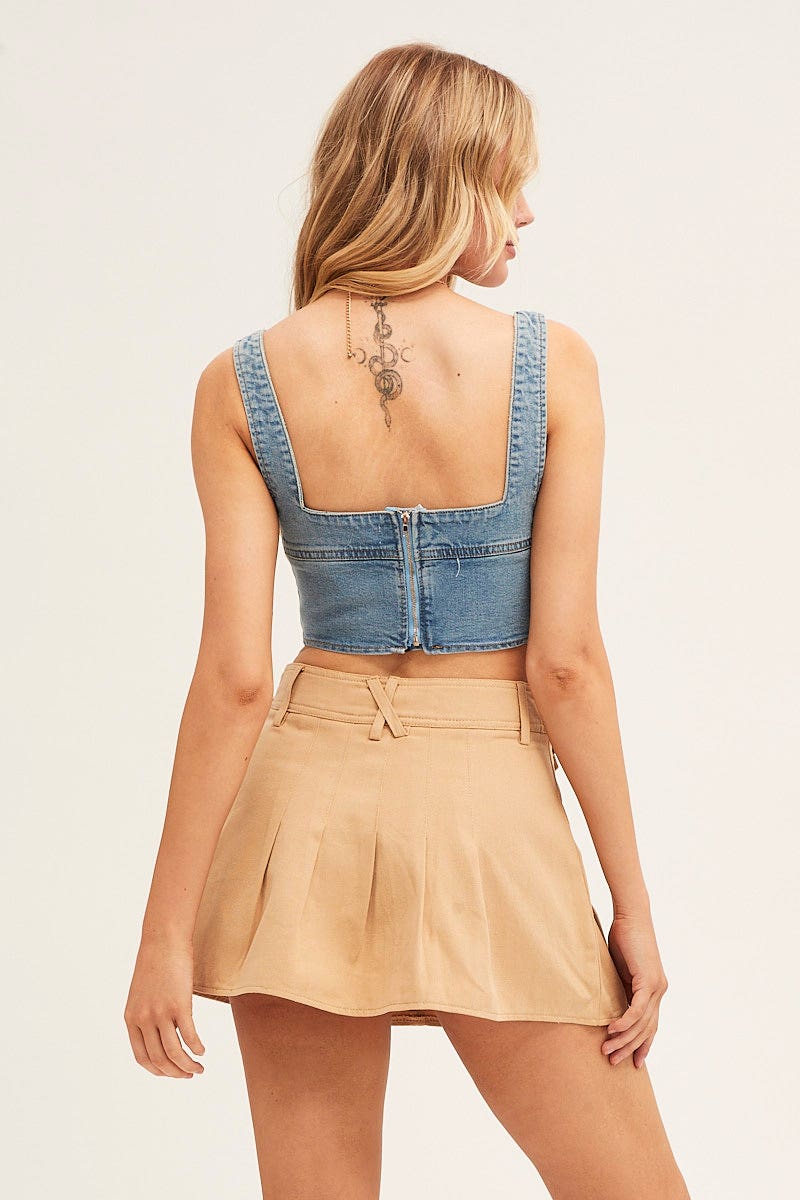 Blue Corset Top Sleeveless Crop Stretch Denim - Image 5