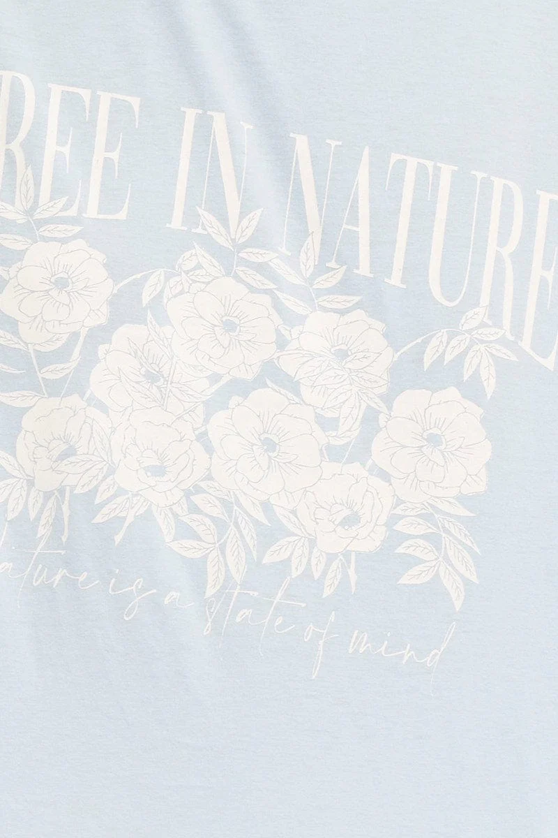 Blue Crew Neck Oversized Graphic T-Shirt - Image 6