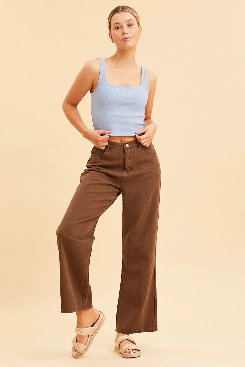 Blue Crop Tank Square Neck Cotton Blend Rib - Image 2