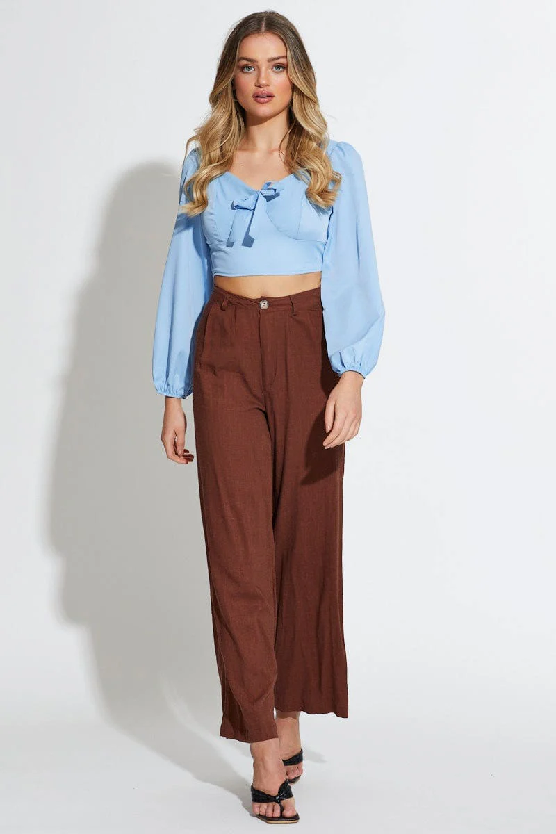 Blue Crop Top Long Sleeve Bustier - Image 2