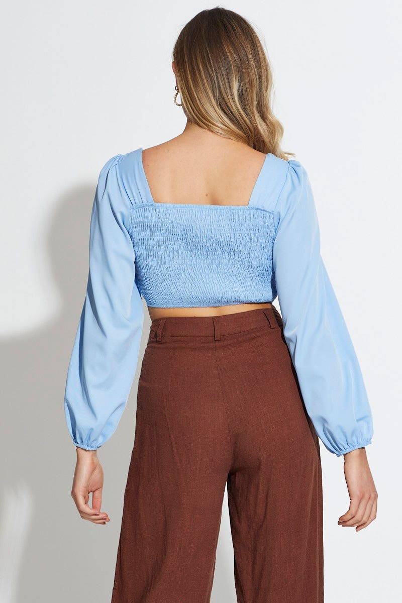 Blue Crop Top Long Sleeve Bustier - Image 5