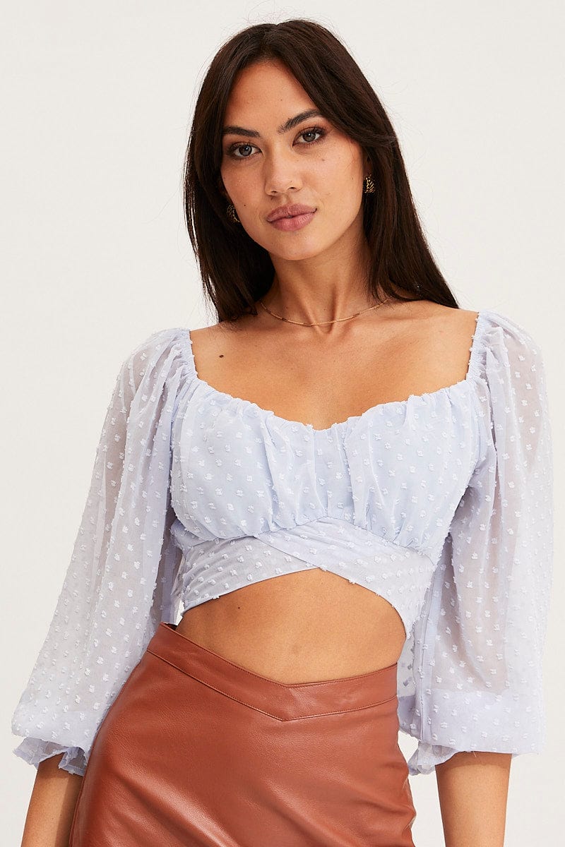 Blue Crop Top Long Sleeve - Image 3