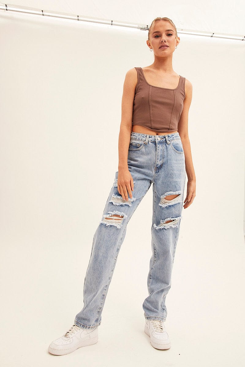 Blue Denim Jeans High Rise Boyfriend - Image 3
