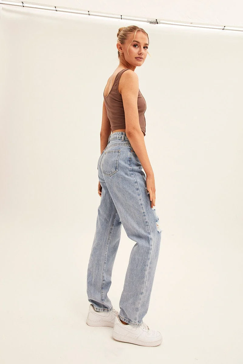 Blue Denim Jeans High Rise Boyfriend - Image 4