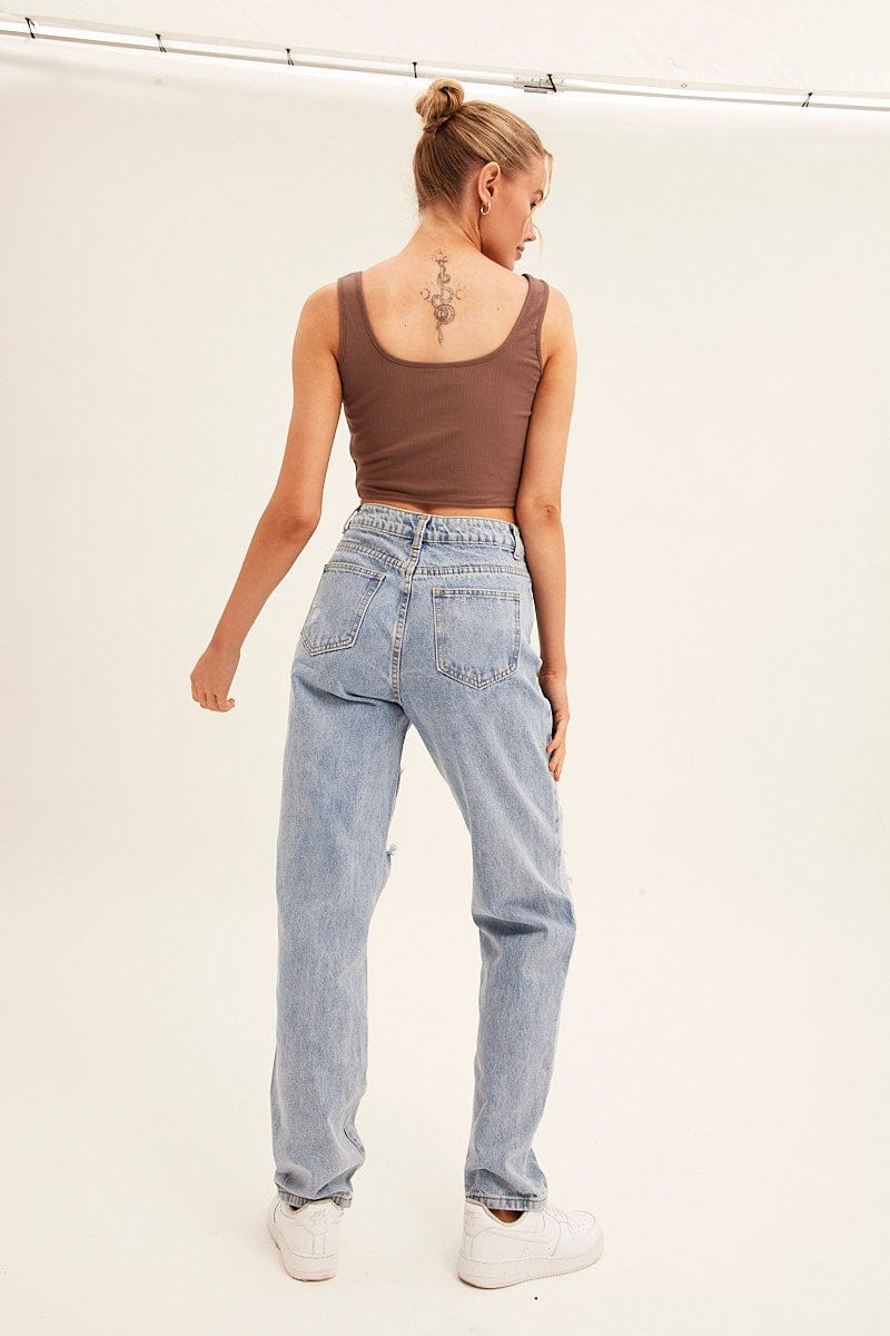 Blue Denim Jeans High Rise Boyfriend - Image 5