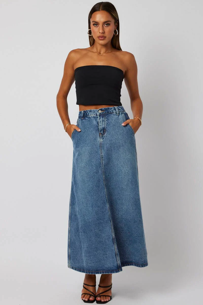 Blue Denim Skirt Maxi High Rise - Image 2